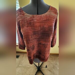 Coldwater Creek Top Women's Size S XL Red Orange Watercolor 3/4 Sleeve Stretch